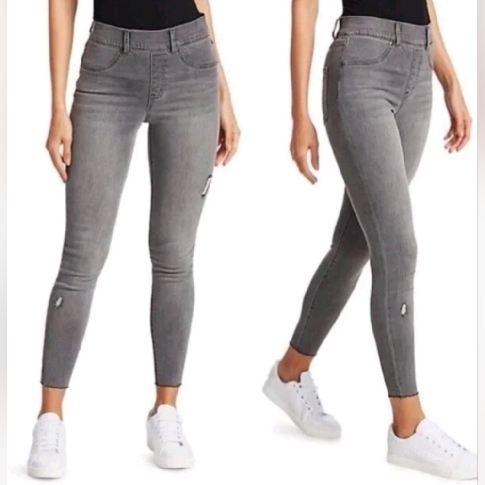 spanx Pull On L Gray Distressed Thrash Grunge Leggings jeggings (#318).